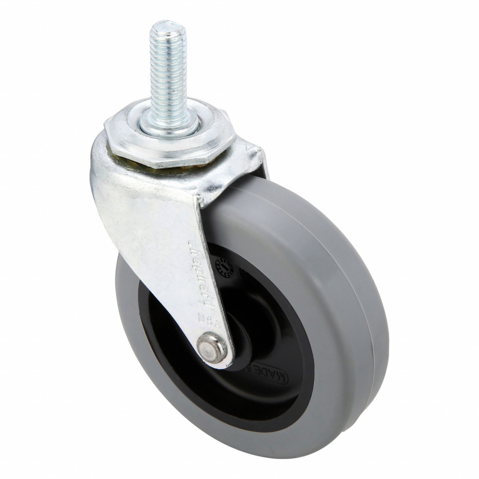 NSF-Listed Sanitary Threaded Stem Caster: 3 in Wheel Dia., 120 lb, Swivel Caster