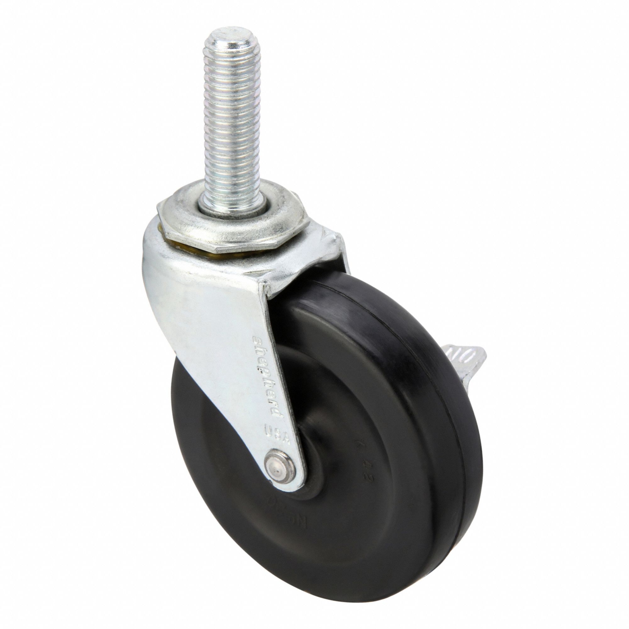 NSF-Listed Sanitary Threaded Stem Caster: 3 in Wheel Dia., 110 lb, Rubber, Plain