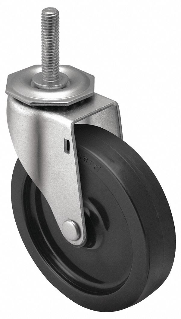 NSF-Listed Sanitary Threaded Stem Caster: 5 in Wheel Dia., 150 lb, Swivel Caster