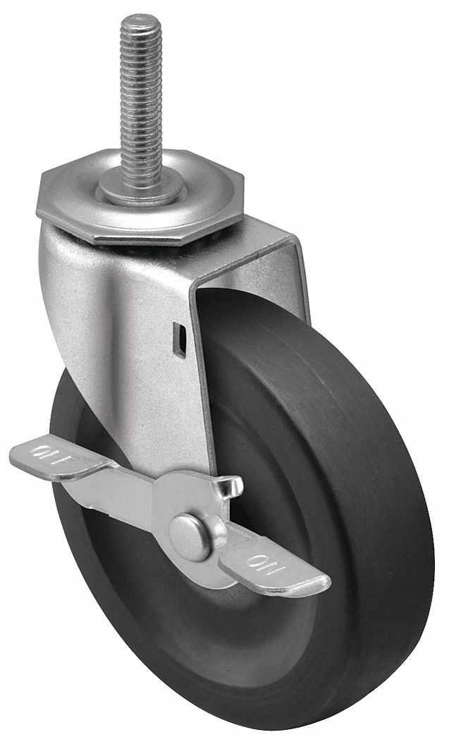 Stem Caster, 5"dia, Rubber, 130lb