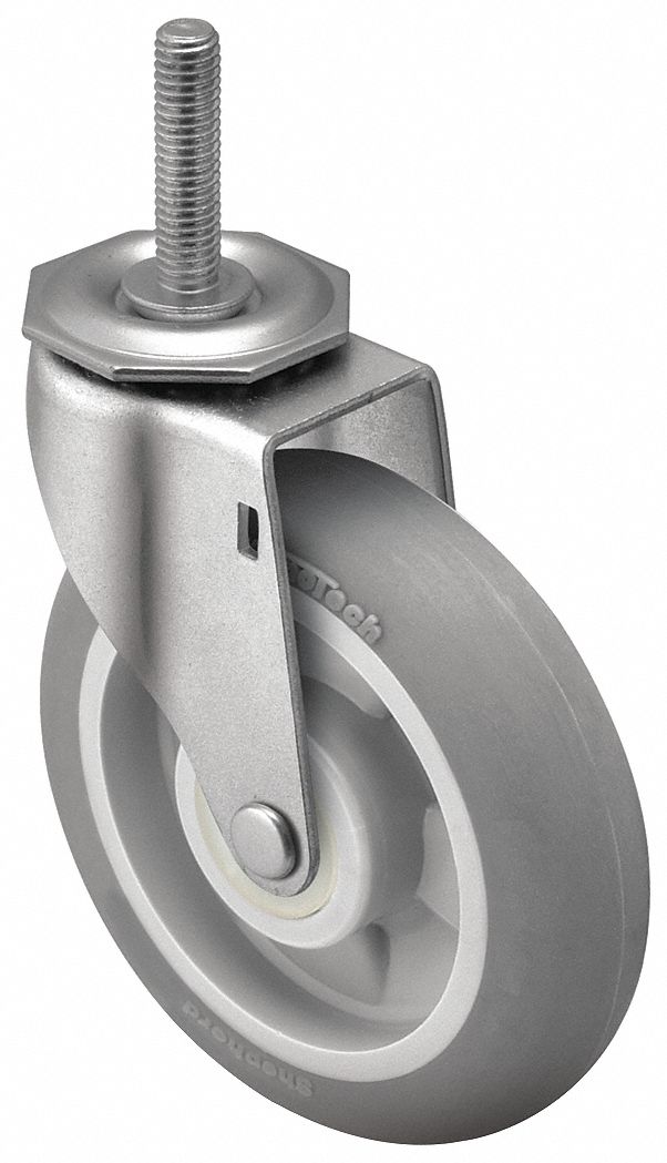 NSF-Listed Sanitary Threaded Stem Caster: 5 in Wheel Dia., 160 lb, Swivel Caster