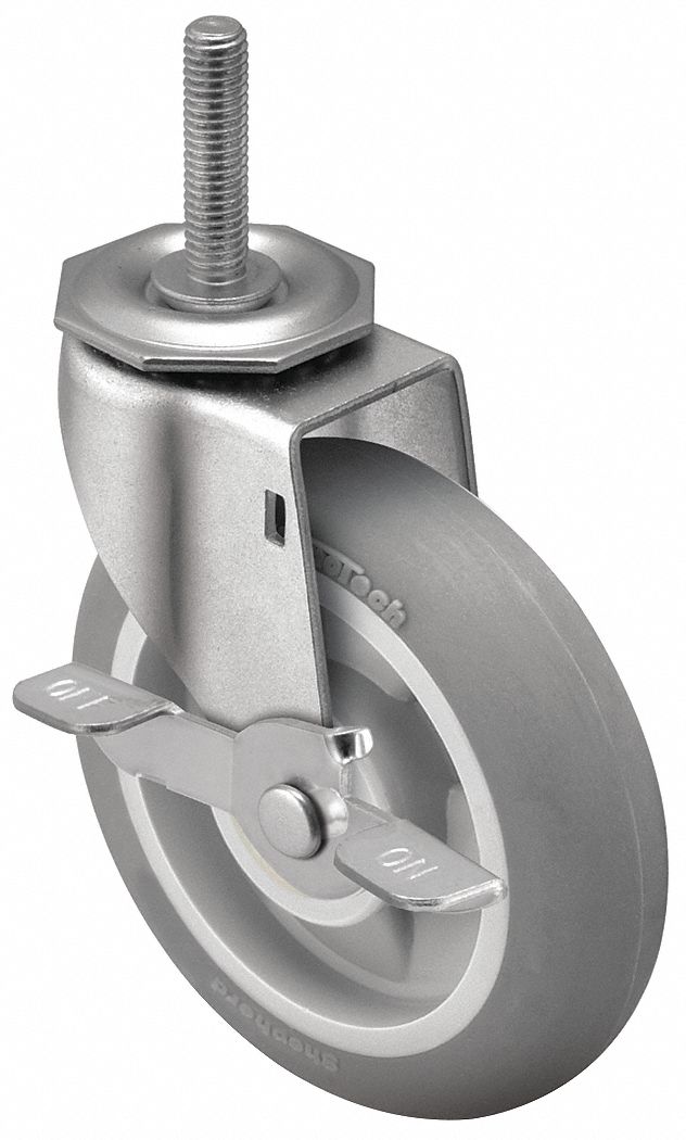 NSF-Listed Sanitary Threaded Stem Caster: 5 in Wheel Dia., 160 lb, Rubber, Plain