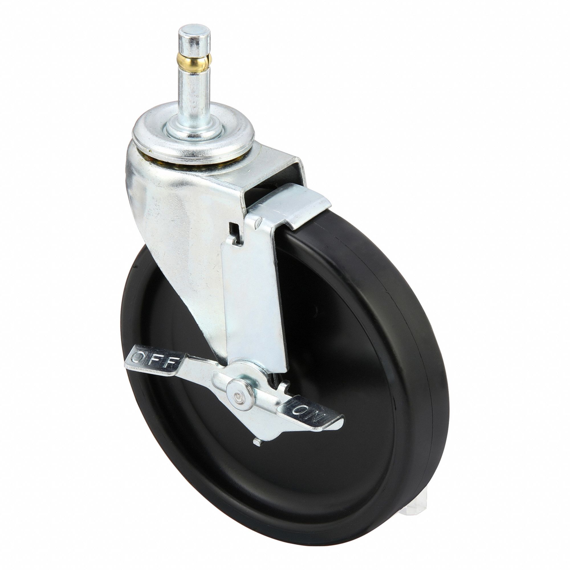 Stem Caster: Swivel, Side Brake, 5 in Wheel Dia., 15/16 in Wheel Wd, Polypropylene