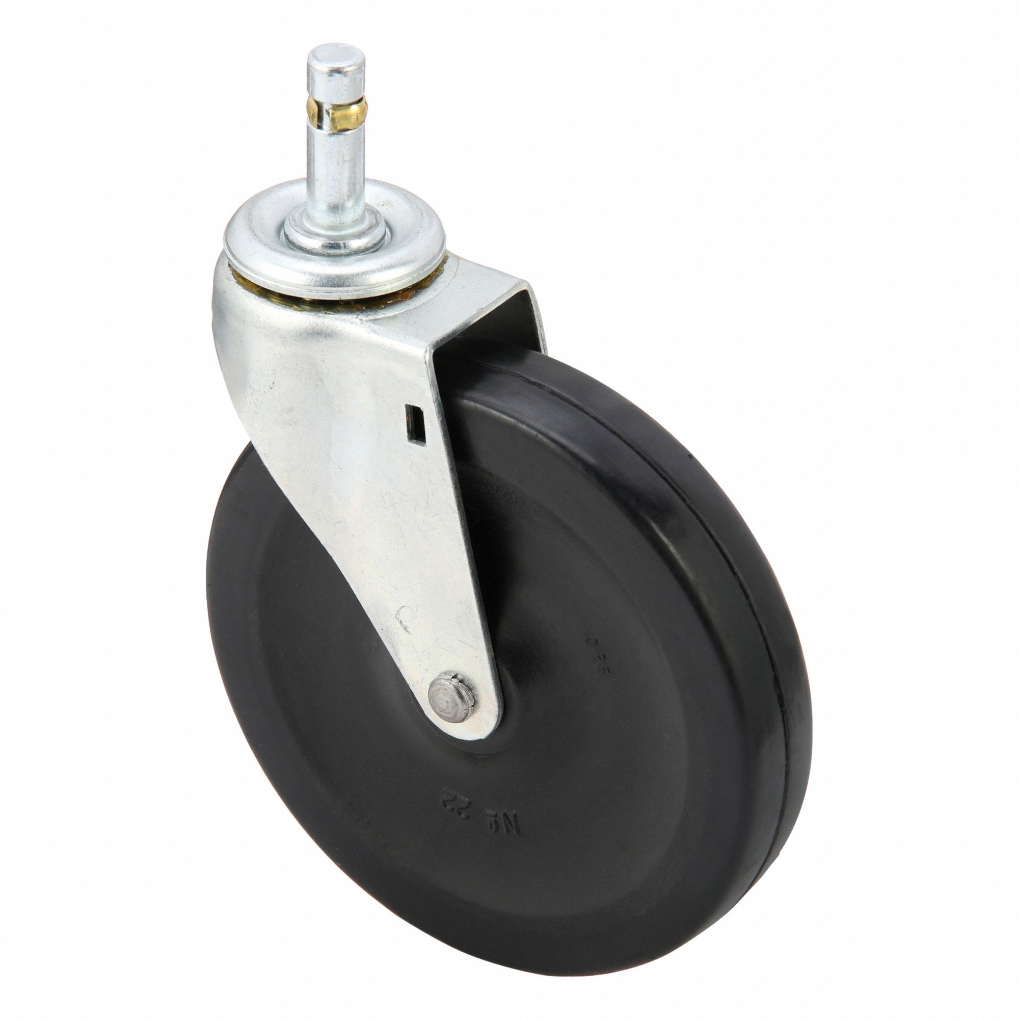 Stem Caster: Swivel, No Brake, 5 in Wheel Dia., 15/16 in Wheel Wd, Rubber, Rubber