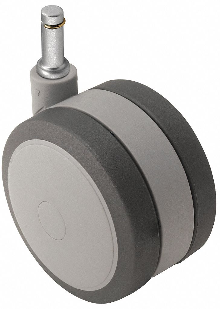 Stem Caster: Swivel, No Brake, 3 in Wheel Dia., 7/16 in Wheel Wd, Rubber, Stem, Gray
