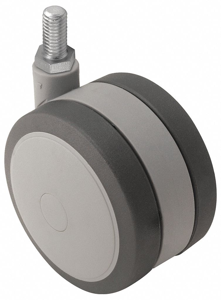 Stem Caster: Inch, Swivel, 2 3/8 in Wheel Dia., 3/8 in Wheel Wd, Rubber, Light Duty