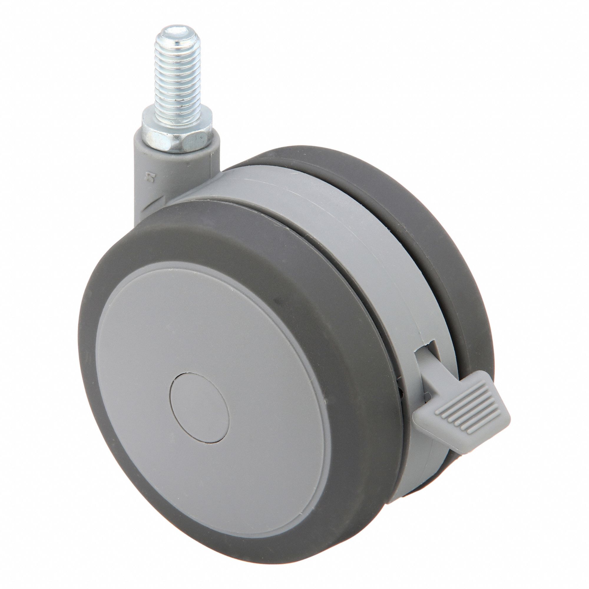 Stem Caster: Inch, Swivel, 3 7/8 in Wheel Dia., 1/2 in Wheel Wd, Rubber, Light Duty