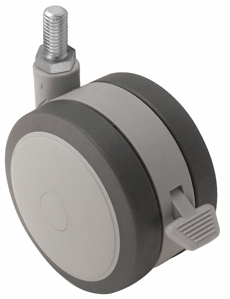 Stem Caster: Inch, Swivel, 2 in Wheel Dia., 3/8 in Wheel Wd, 2 1/4 in Mounting Ht
