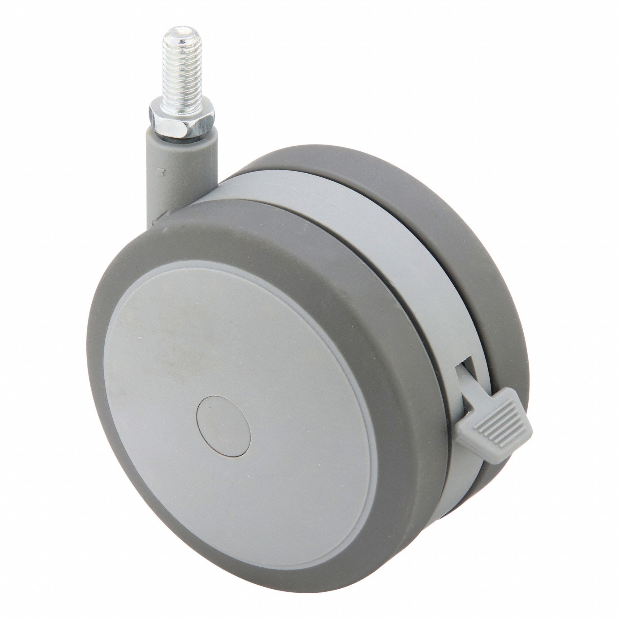 Stem Caster: Inch, Swivel, 4 7/8 in Wheel Dia., 1/2 in Wheel Wd, Rubber, Light Duty