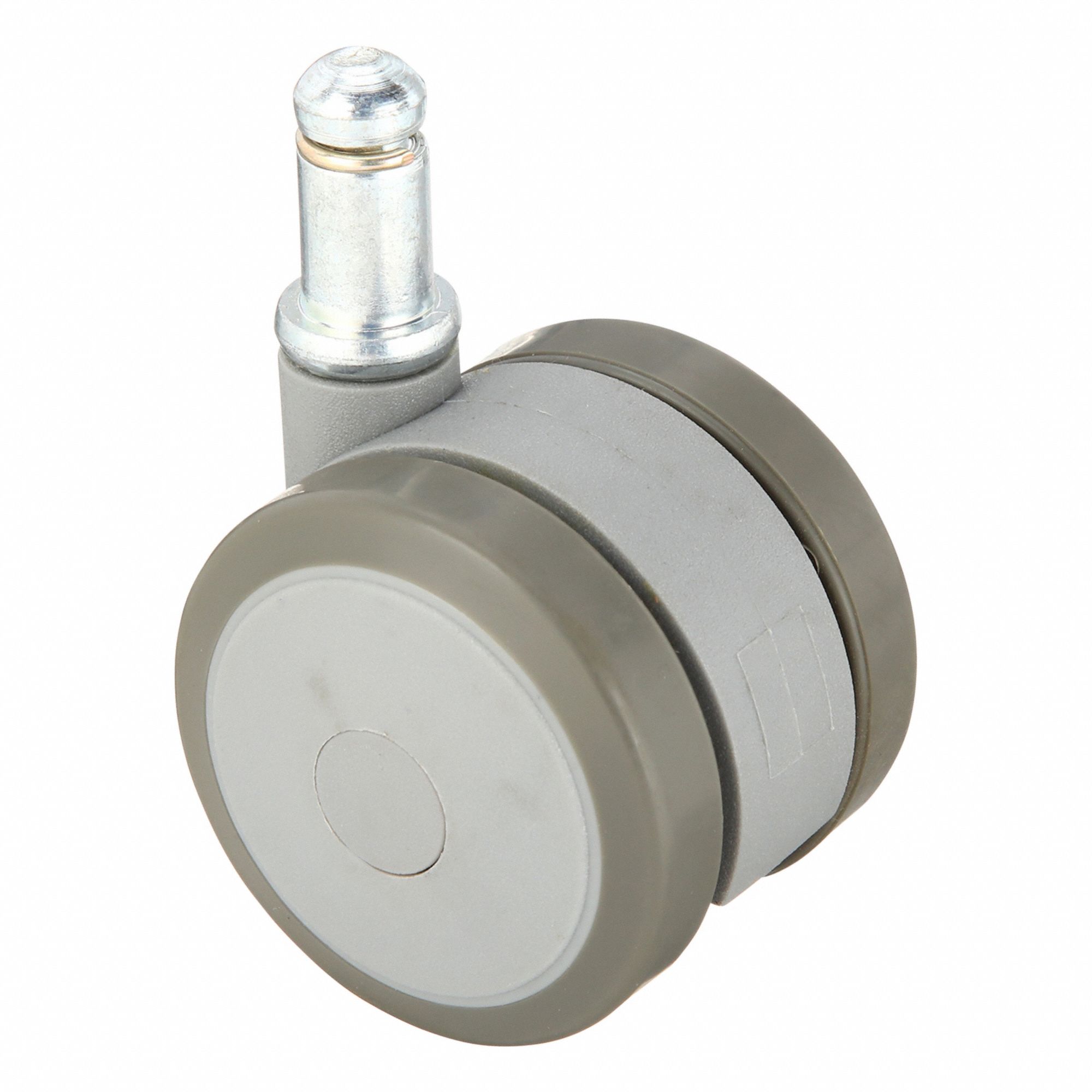 Stem Caster: Swivel, No Brake, 2 in Wheel Dia., 3/8 in Wheel Wd, Rubber, Stem, Gray