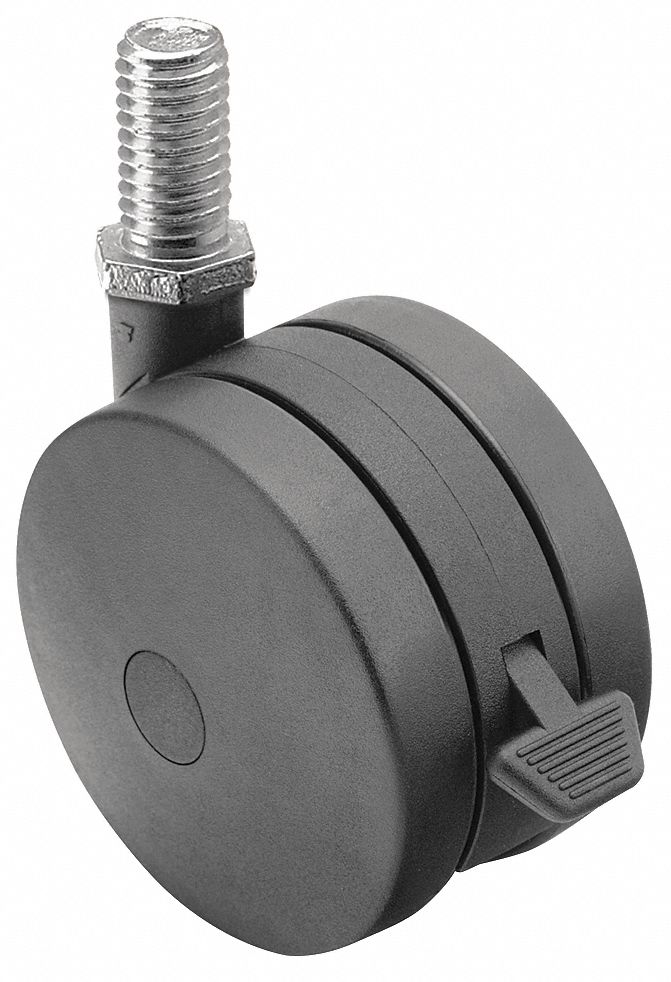 Stem Caster: Inch, Swivel, 3 7/8 in Wheel Dia., 1/2 in Wheel Wd, Nylon, 1 in Stem Lg