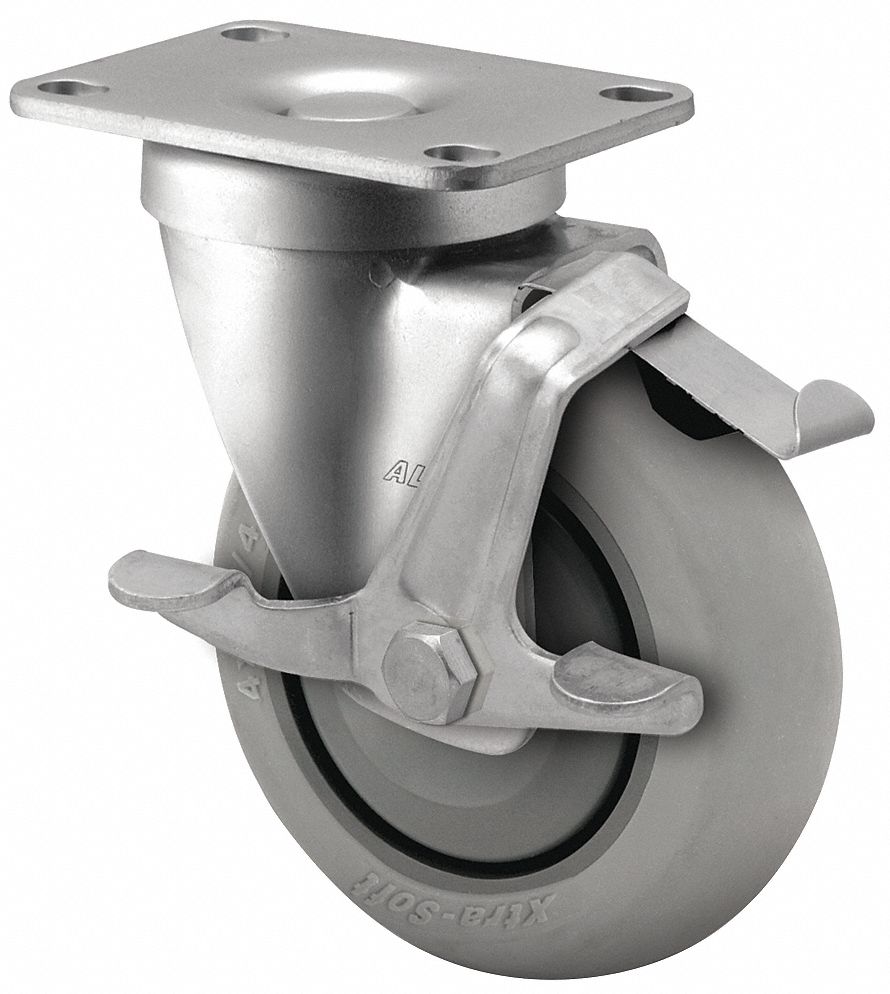ALBION Plate Caster, Swivel, Rubber, 250 lb, 4 in Wheel Dia. 60FD37P2XR04028SF Grainger
