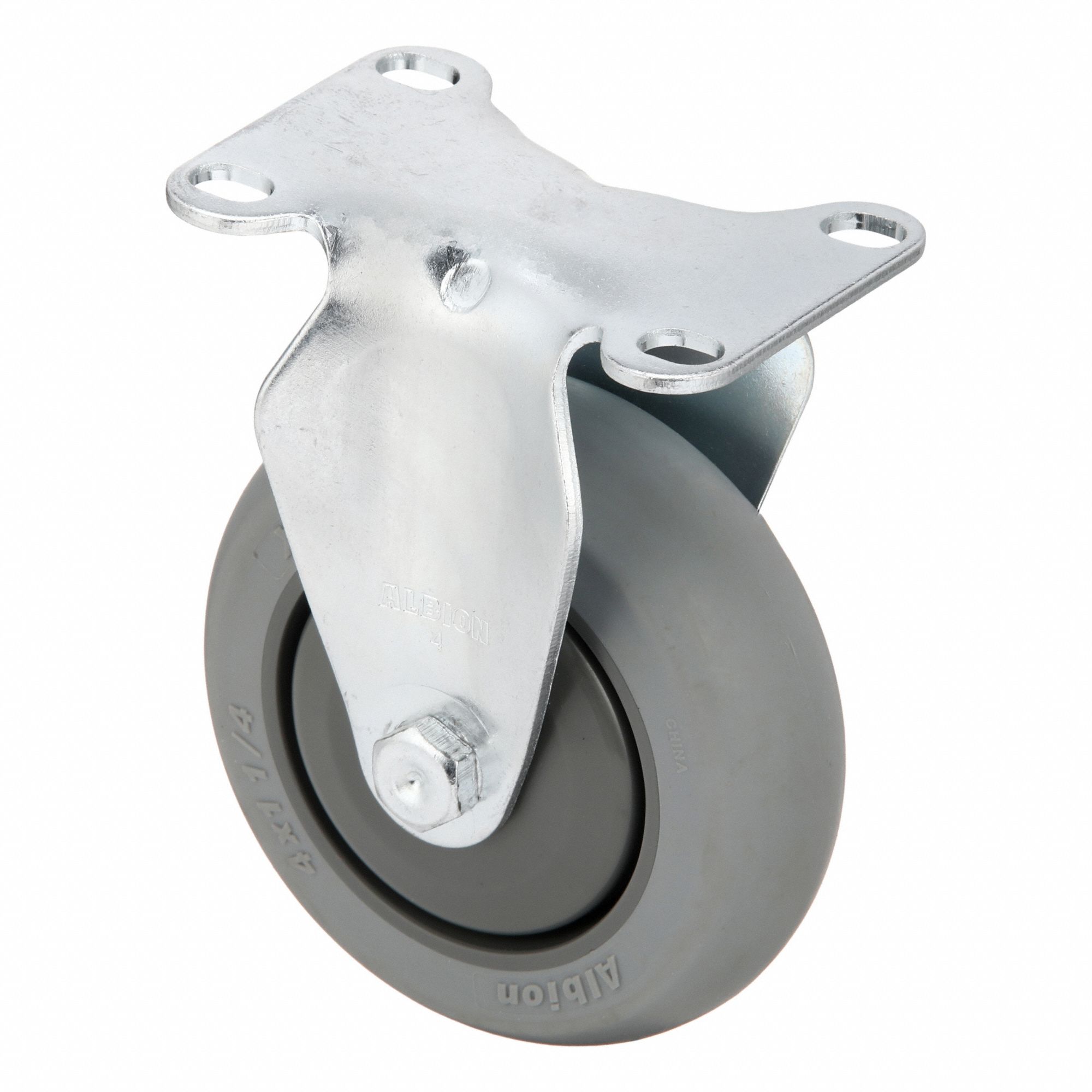 Plate Caster: Rigid, No Brake, Rubber, 4 in Wheel Dia., 1 1/4 in Wheel Wd, Slot, Rectangle
