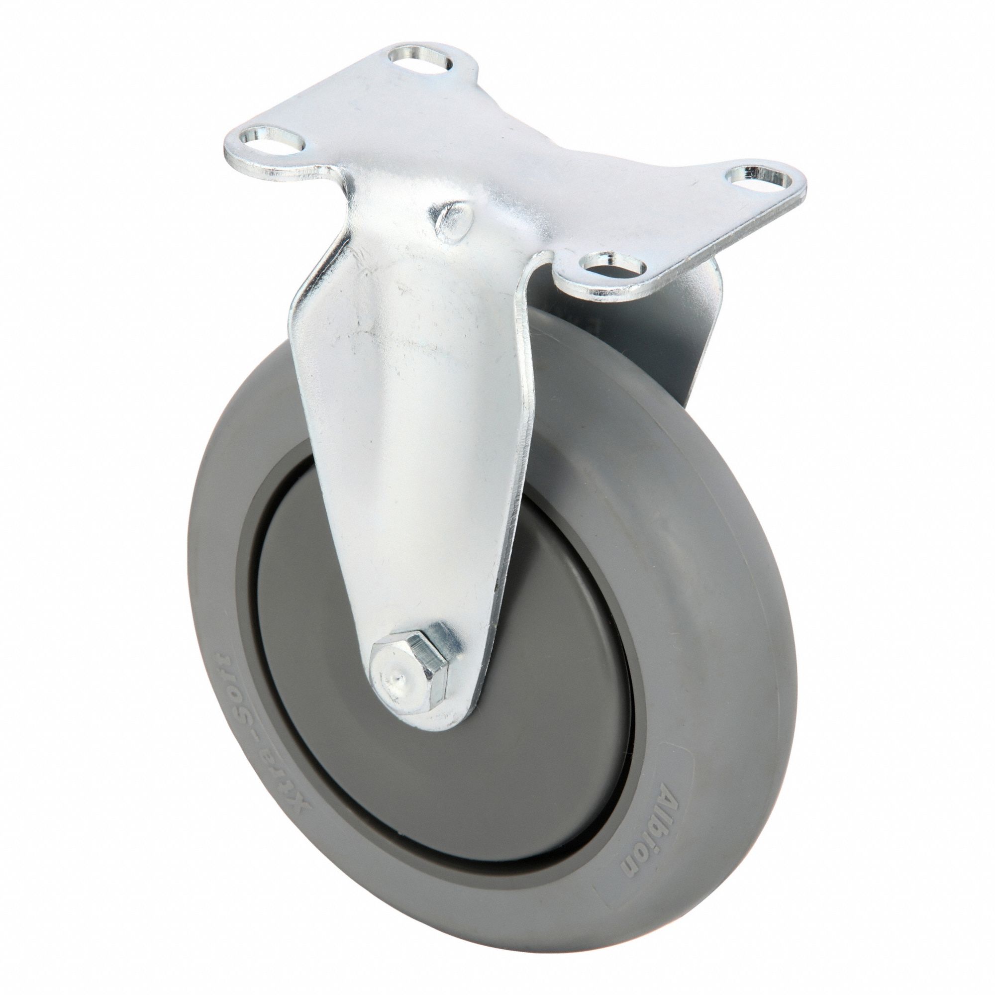 Plate Caster: Rigid, No Brake, Rubber, 5 in Wheel Dia., 1 1/4 in Wheel Wd, Slot, Rectangle