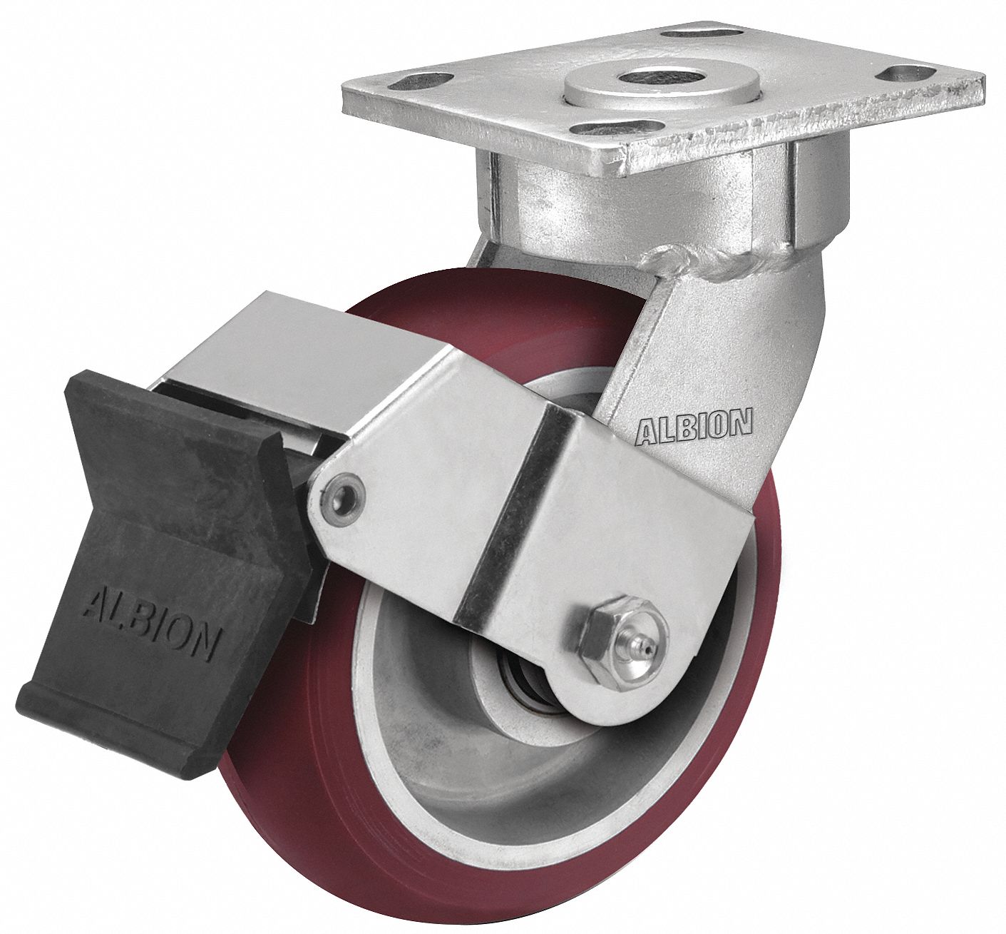 Plate Caster, Swivel, Polyurethane, 9 1/2"H