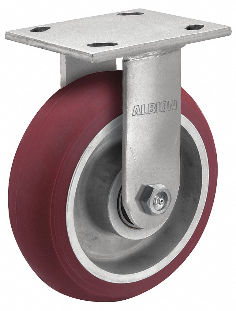 Plate Caster: Rigid, No Brake, Polyurethane, 8 in Wheel Dia., 2 in Wheel Wd, Slot, Rectangle