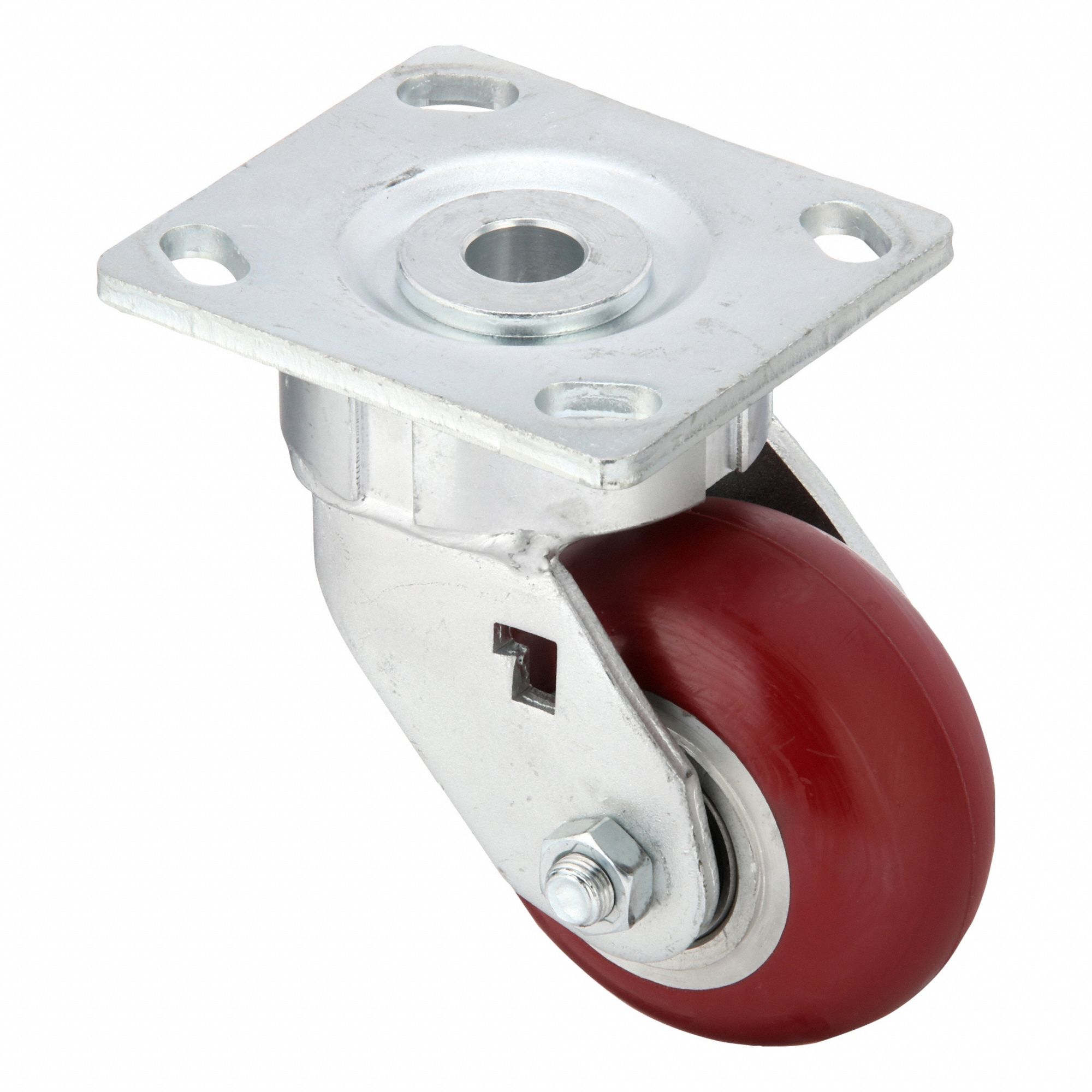 Plate Caster: Swivel, No Brake, Polyurethane, 4 in Wheel Dia., 2 in Wheel Wd, Slot, Rectangle