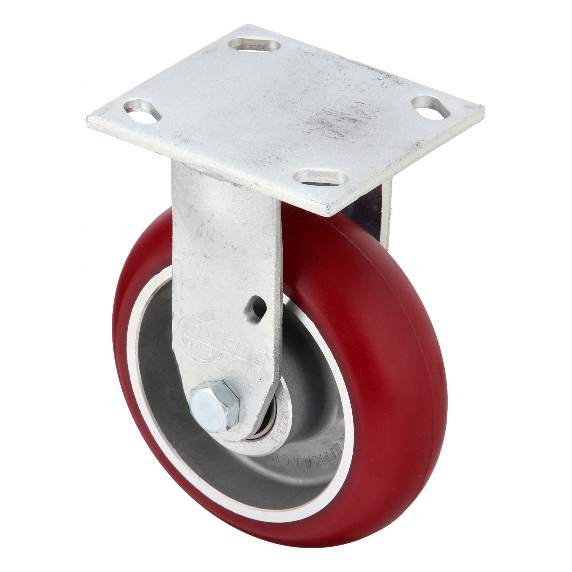 Plate Caster: Rigid, No Brake, Polyurethane, 6 in Wheel Dia., 2 in Wheel Wd, Slot, Rectangle