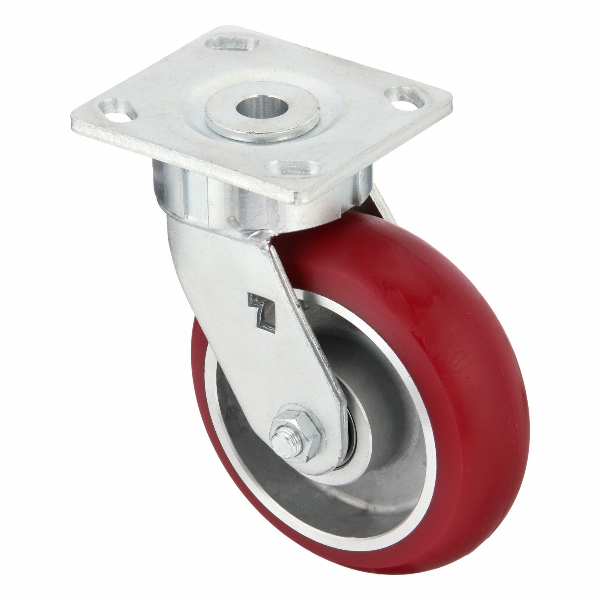 Plate Caster: Swivel, No Brake, Polyurethane, 6 in Wheel Dia., 2 in Wheel Wd, Slot, Rectangle