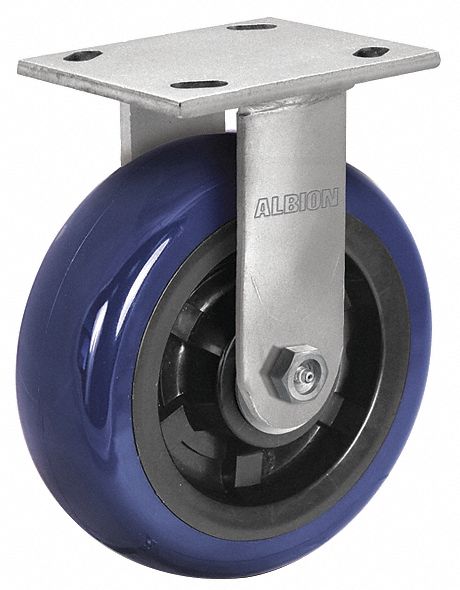 Plate Caster: Rigid, No Brake, Polyurethane, 4 in Wheel Dia., 2 in Wheel Wd, Slot, Rectangle