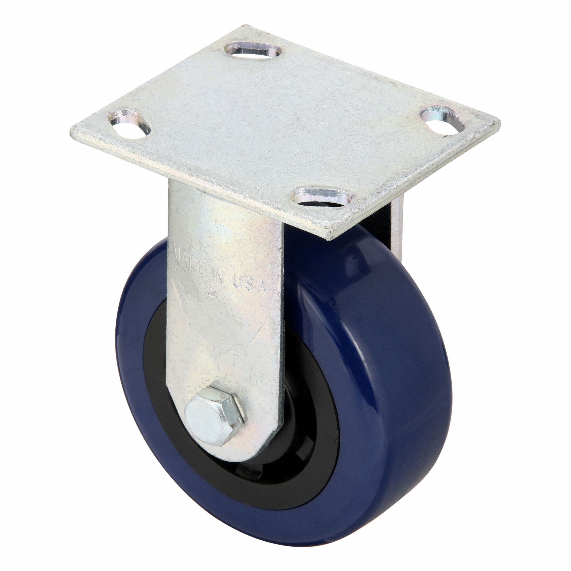 Plate Caster: Rigid, No Brake, Polyurethane, 5 in Wheel Dia., 2 in Wheel Wd, Slot, Rectangle