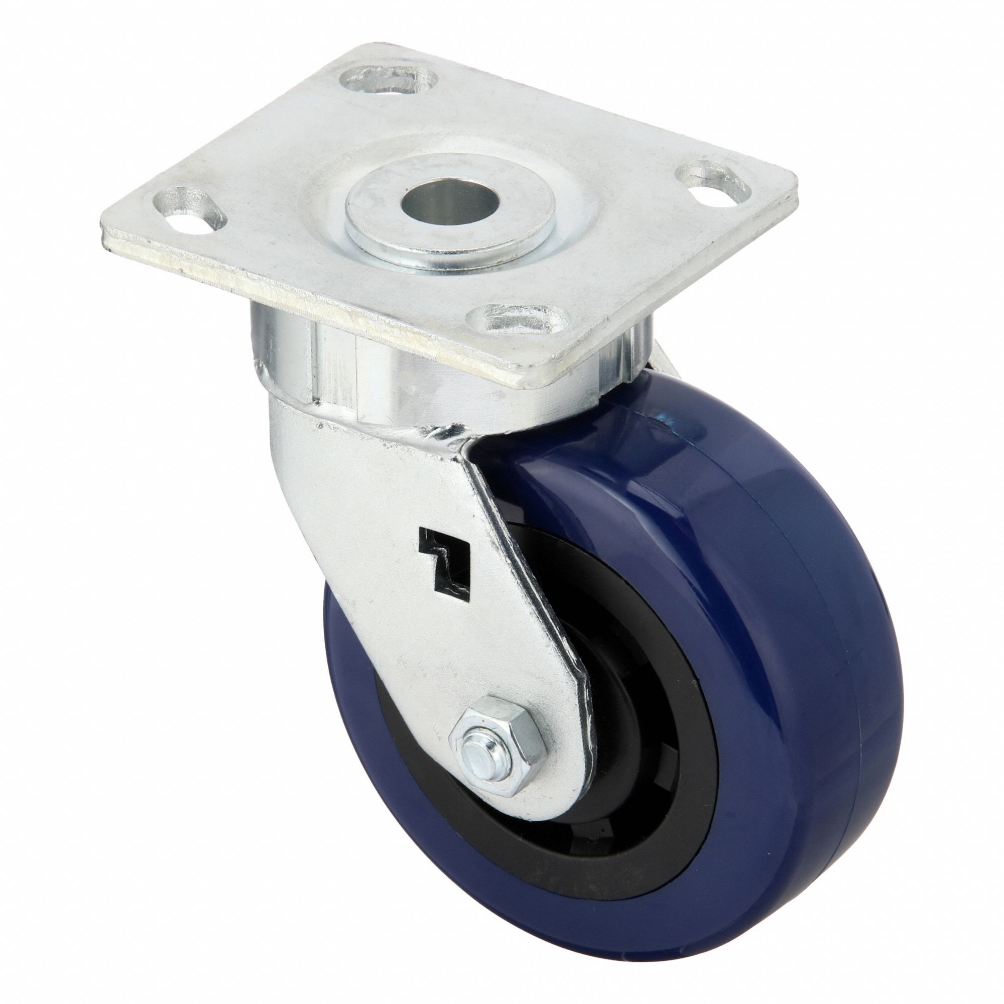 Plate Caster: Swivel, No Brake, Polyurethane, 5 in Wheel Dia., 2 in Wheel Wd, Slot, Rectangle
