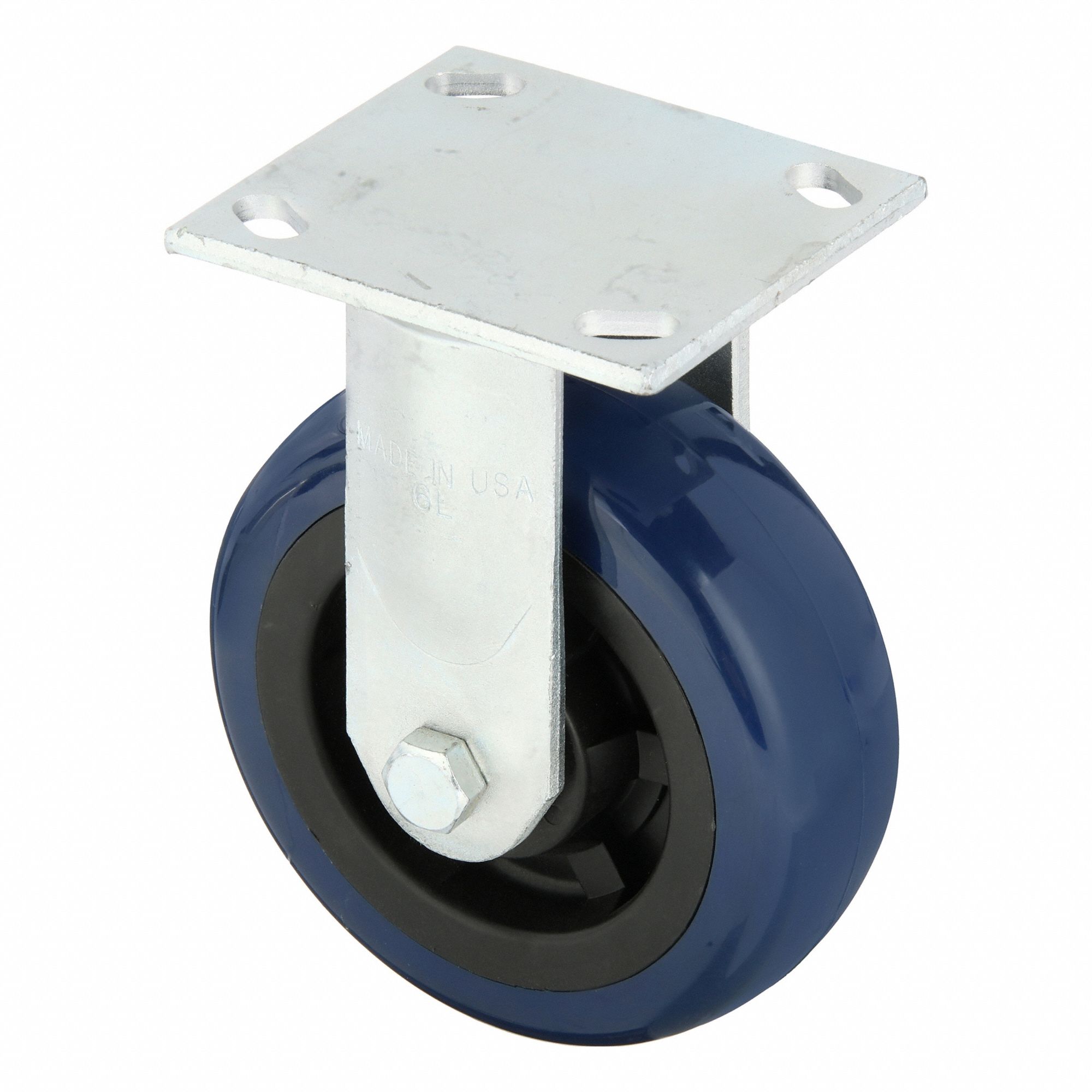 Plate Caster: Rigid, No Brake, Polyurethane, 6 in Wheel Dia., 2 in Wheel Wd, Slot, Rectangle