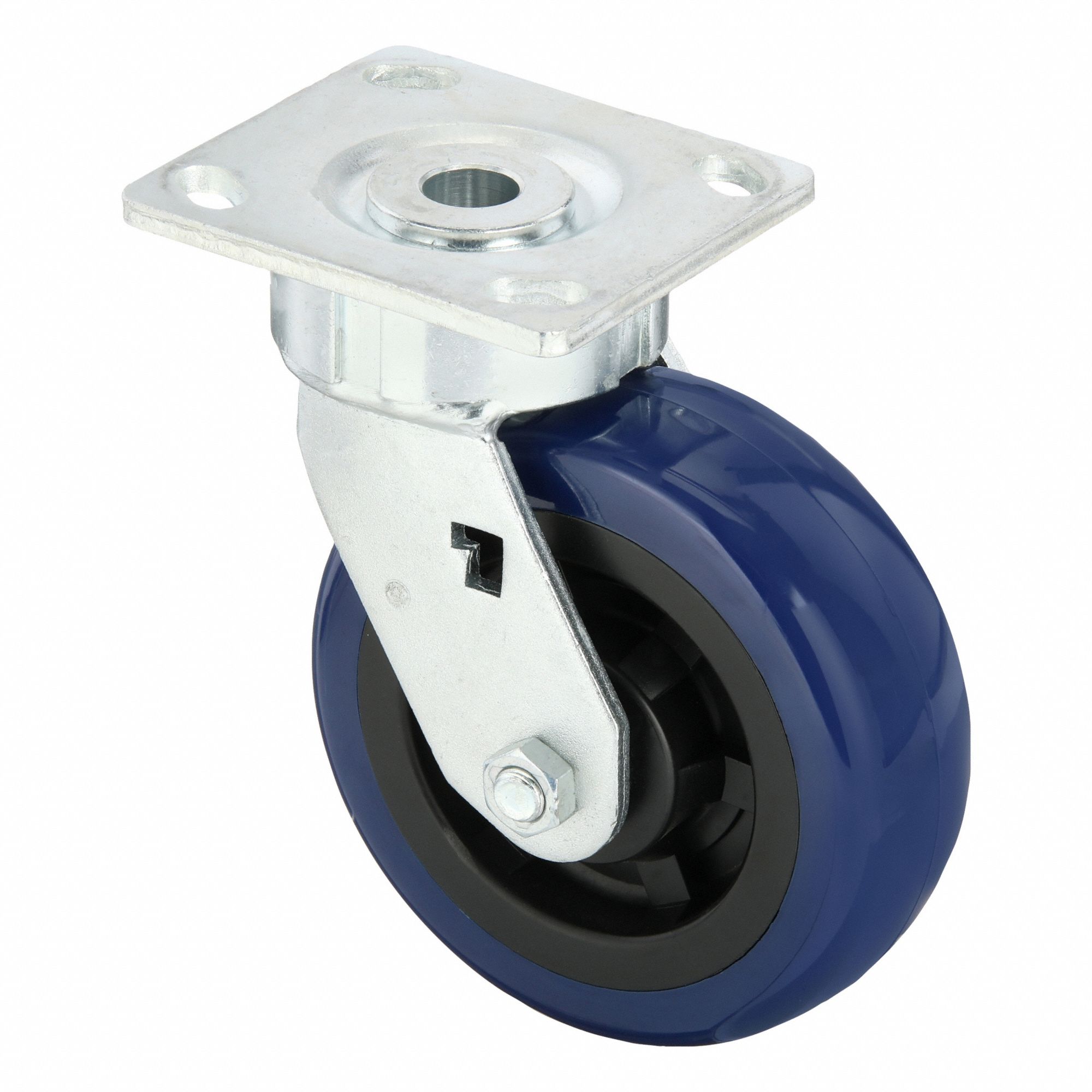 Plate Caster: Swivel, No Brake, Polyurethane, 6 in Wheel Dia., 2 in Wheel Wd, Slot, Rectangle