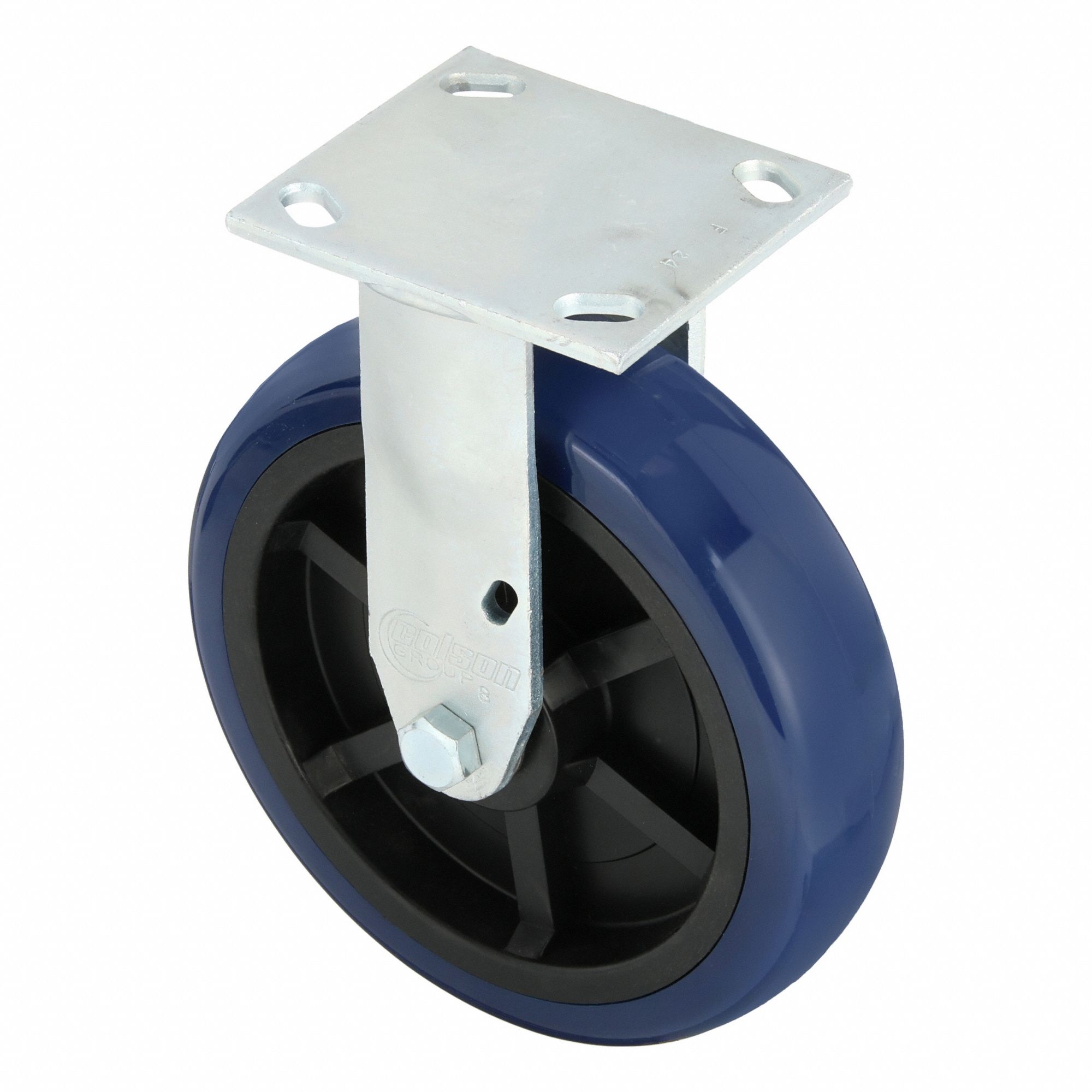 Plate Caster: Rigid, No Brake, Polyurethane, 8 in Wheel Dia., 2 in Wheel Wd, Slot, Rectangle