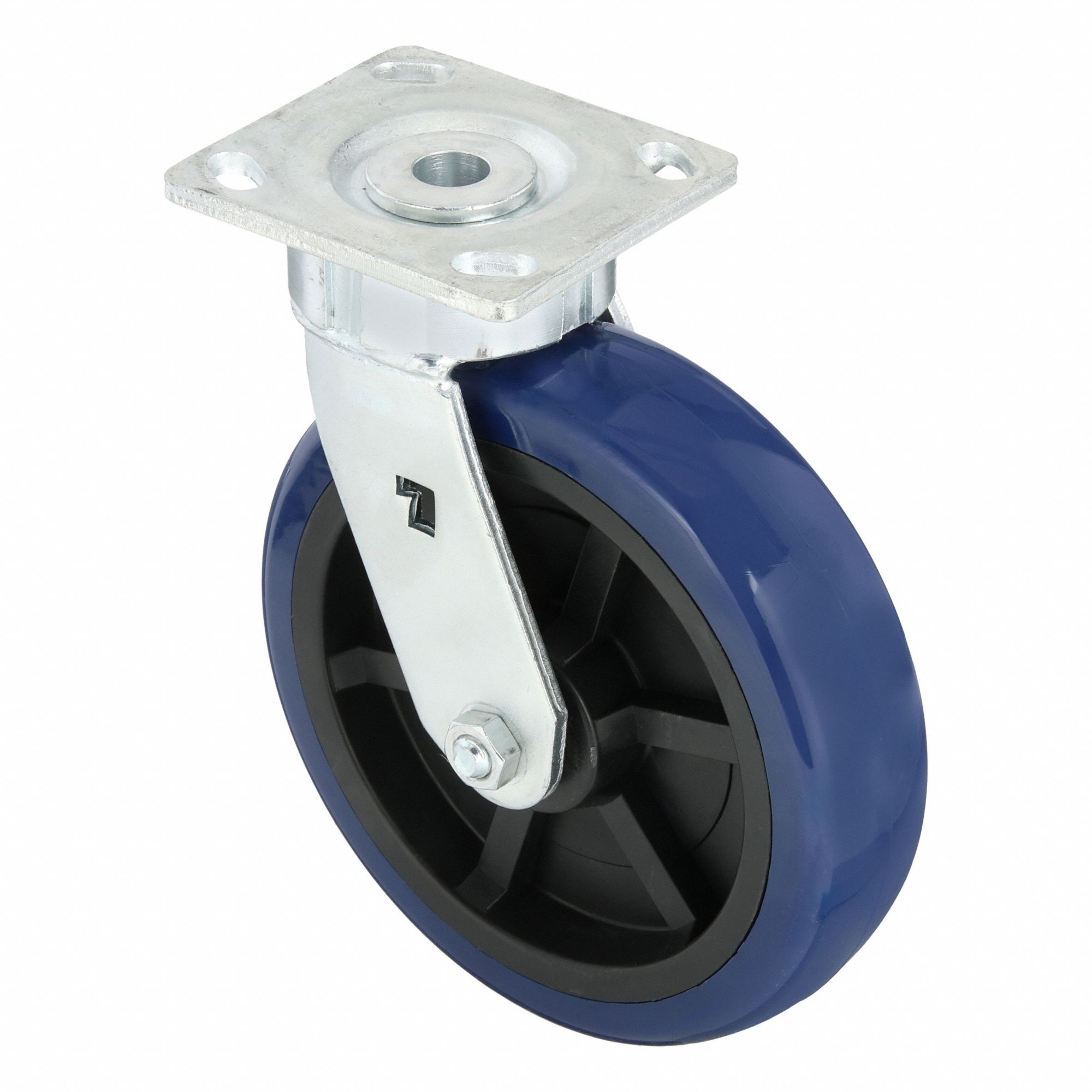 Plate Caster: Swivel, No Brake, Polyurethane, 8 in Wheel Dia., 2 in Wheel Wd, Slot, Rectangle
