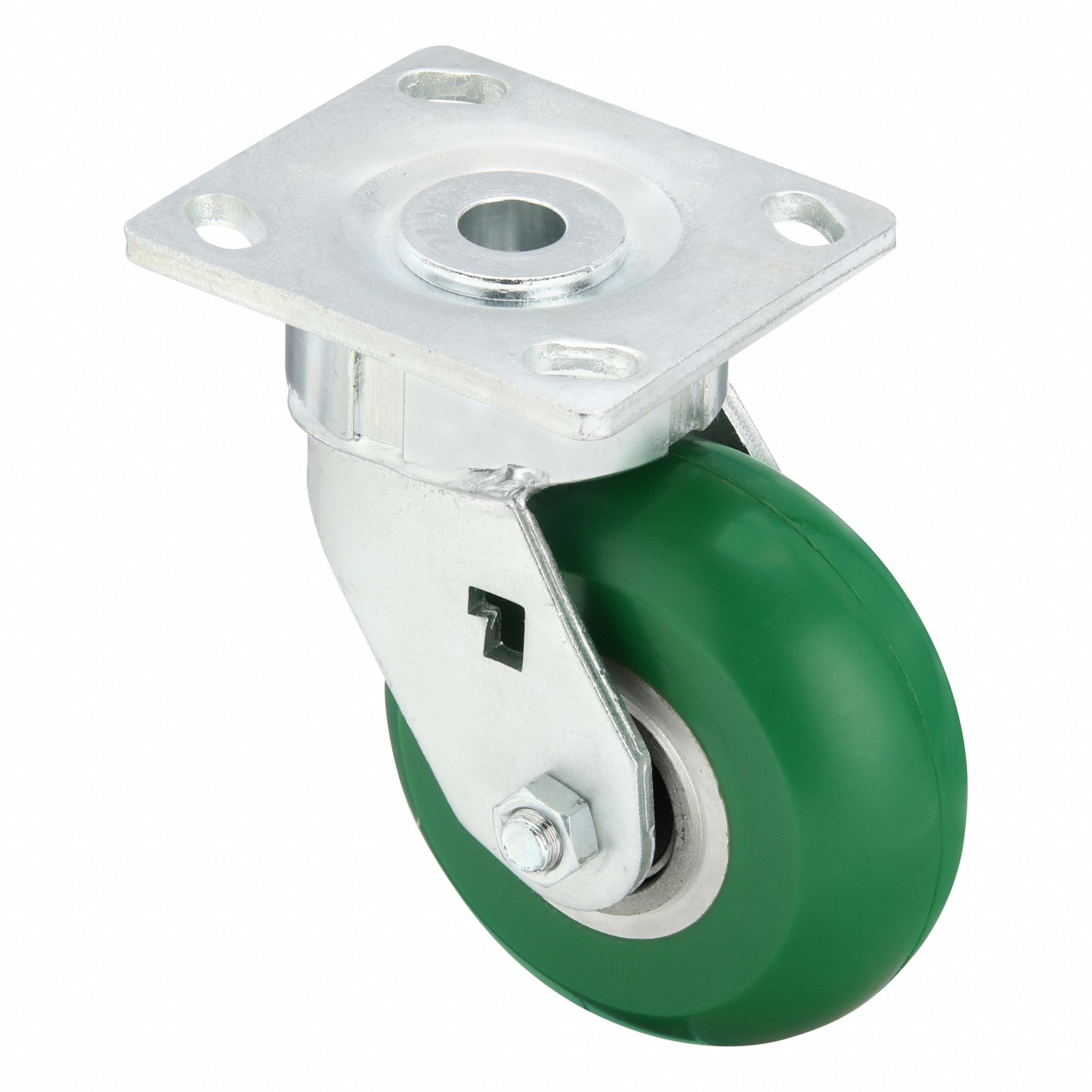 Plate Caster: Swivel, No Brake, Polyurethane, 5 in Wheel Dia., 2 in Wheel Wd, Slot, Rectangle