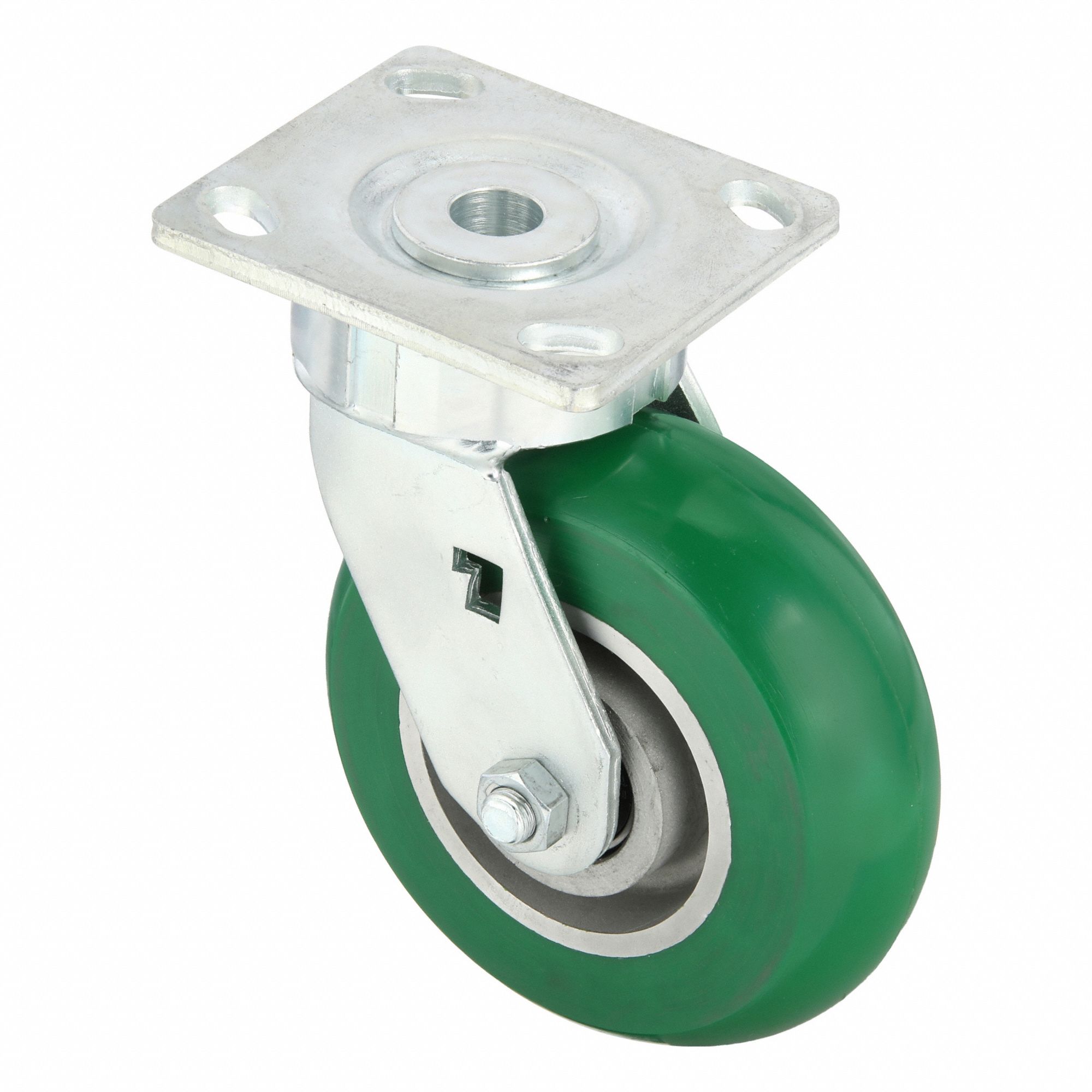 Plate Caster: Swivel, No Brake, Polyurethane, 6 in Wheel Dia., 2 in Wheel Wd, Slot, Rectangle