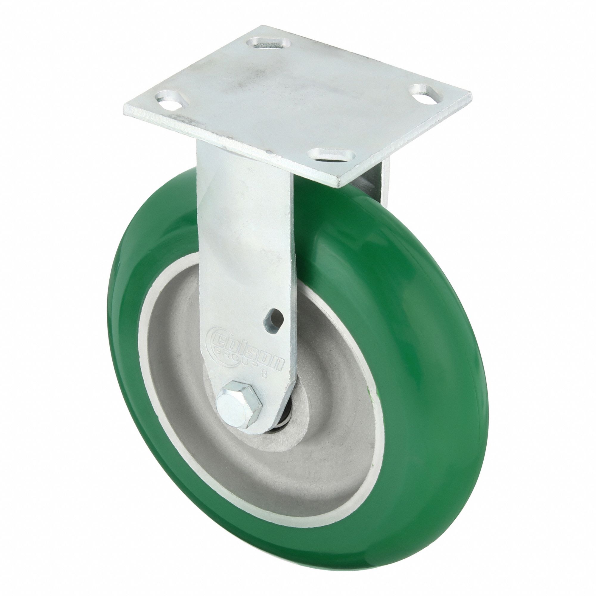 Plate Caster: Rigid, No Brake, Polyurethane, 8 in Wheel Dia., 2 in Wheel Wd, Slot, Rectangle