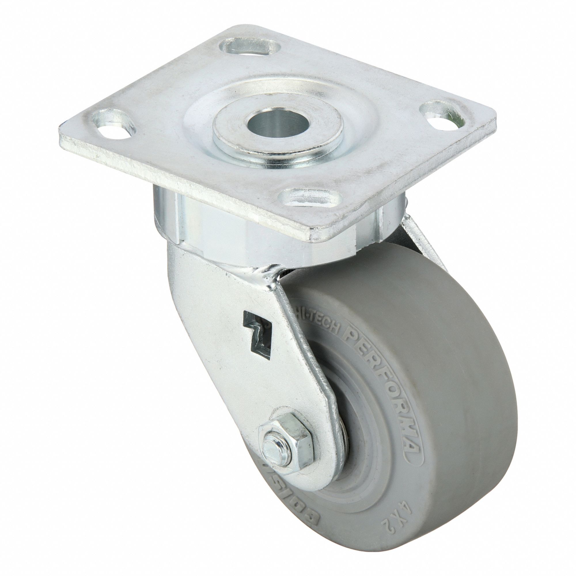 Plate Caster: Swivel, No Brake, Rubber, 4 in Wheel Dia., 2 in Wheel Wd, 5 5/8 in Mounting Ht
