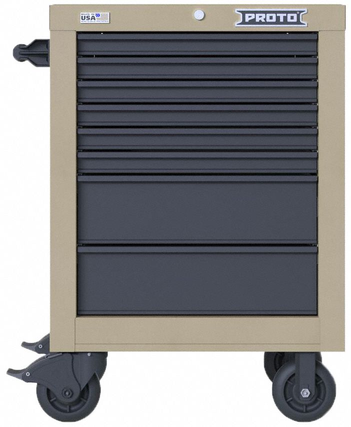 Rolling Tool Cabinet: Tan / Gray Drawer, 27 in W x 22 3/8 in D x 38 1/2 in H, 8 Drawers