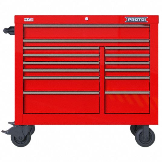 PROTO, Gloss Red, 42 in W x 22 3/8 in D x 38 1/2 in H, Rolling Tool Cabinet  - 60FF99