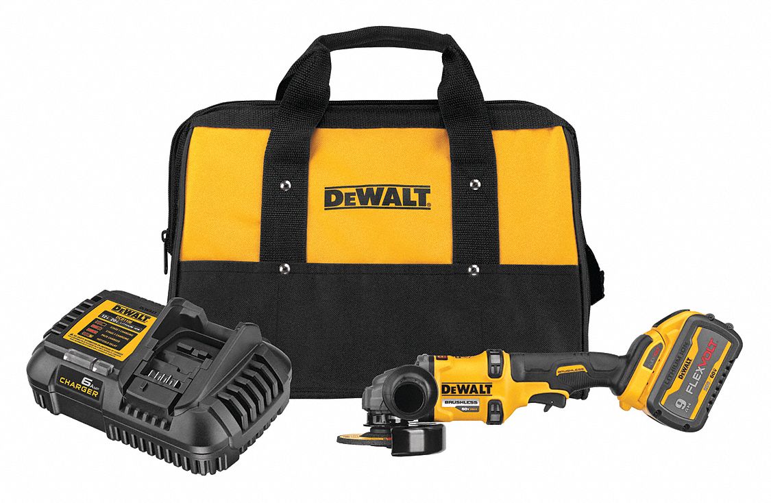 Angle Grinder Kit: 6 in_4 1/2 in Wheel Dia, Brushless Motor, (1) 9.0 Ah, 60V DC, Std Head, FLEXVOLT®