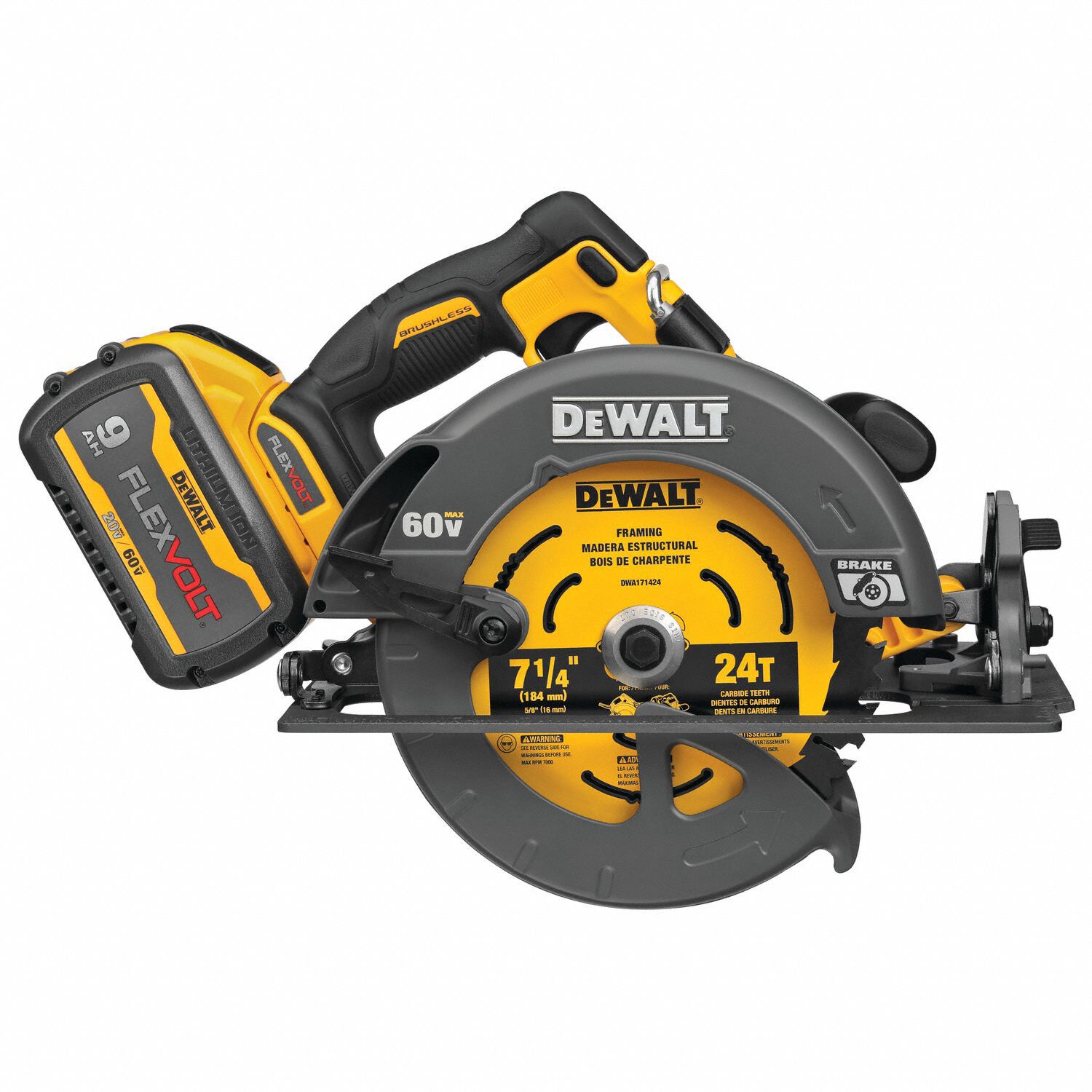 DEWALT Circular Saw Kit 7 1/4 in Blade Dia., Right, 2 9/16 in Max