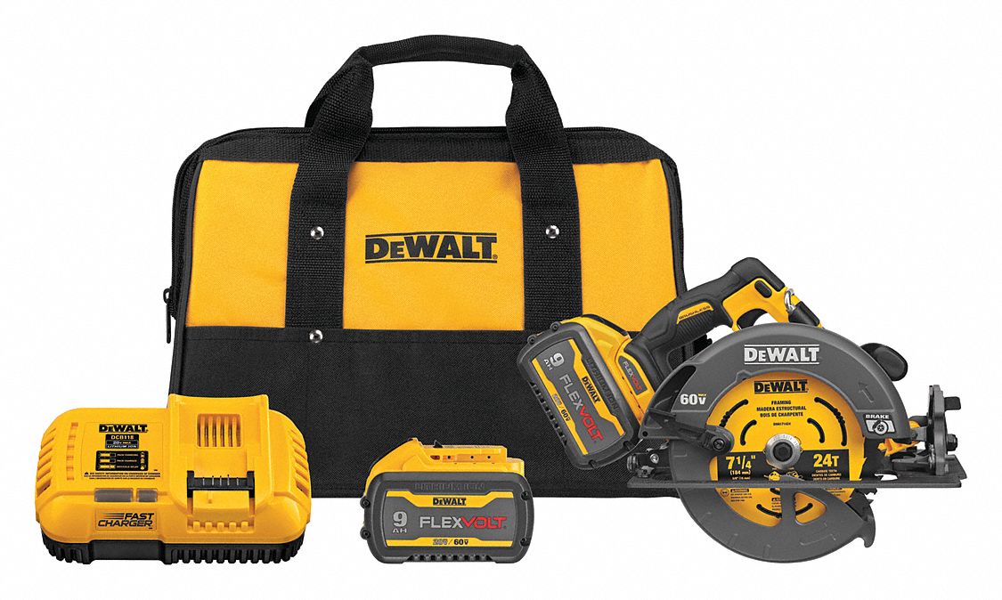 DEWALT Circular Saw Kit, 7 1/4 in Blade Dia., Right Blade Side, Bevel