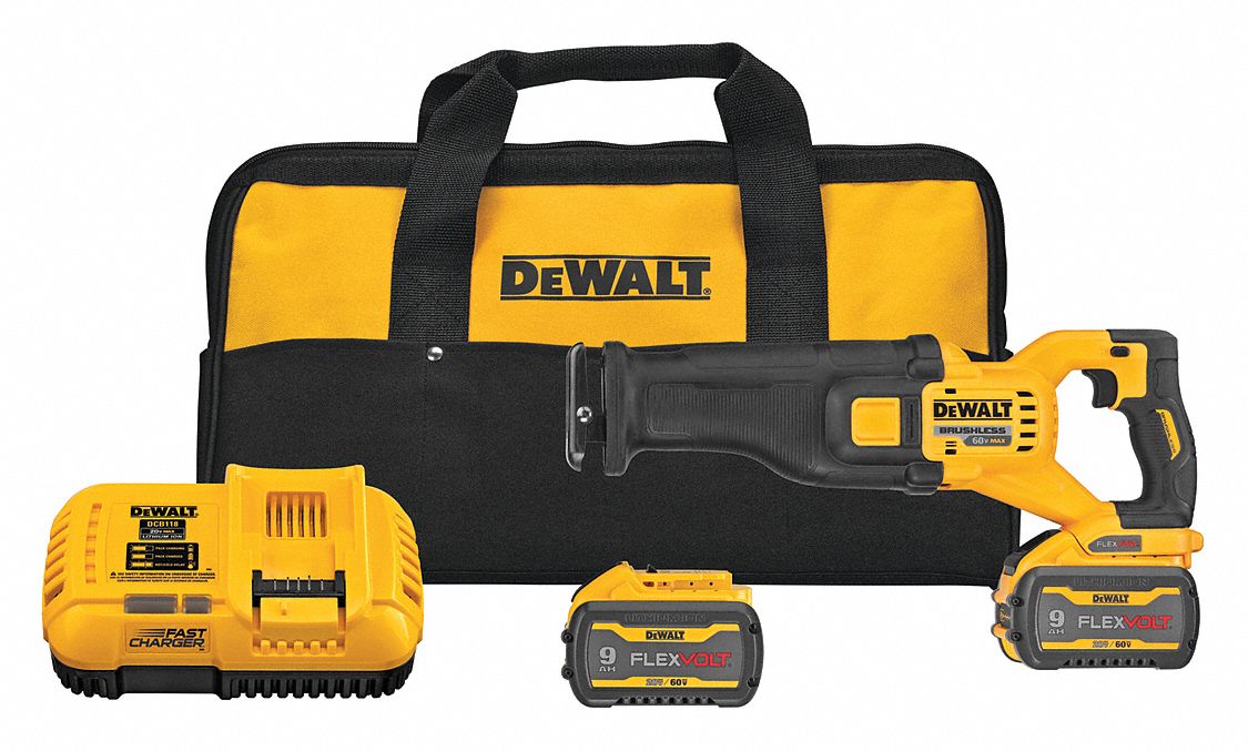 Reciprocating Saw Kit: 2 Batteries, 1 Charger, 1 1/8 in Stroke Lg, Straight, Brushless