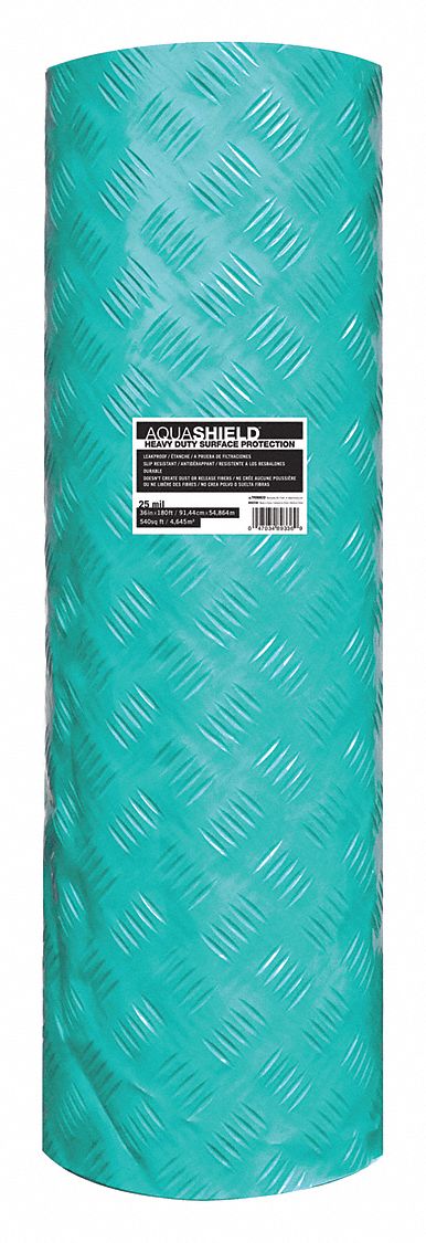 Floor Protection: Extra Heavy Duty, 25 mil Thick, 180 ft Lg, 36 in Wd, Green, Polyolefin