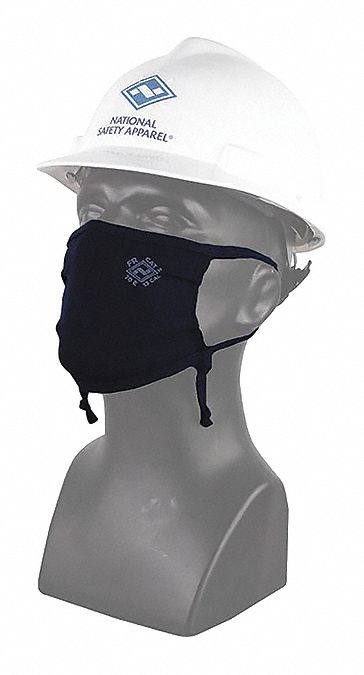 Face Mask: Ear Loops, 2-Ply Layers, Fabric, Universal Mask Size, Navy, National Safety Apparel