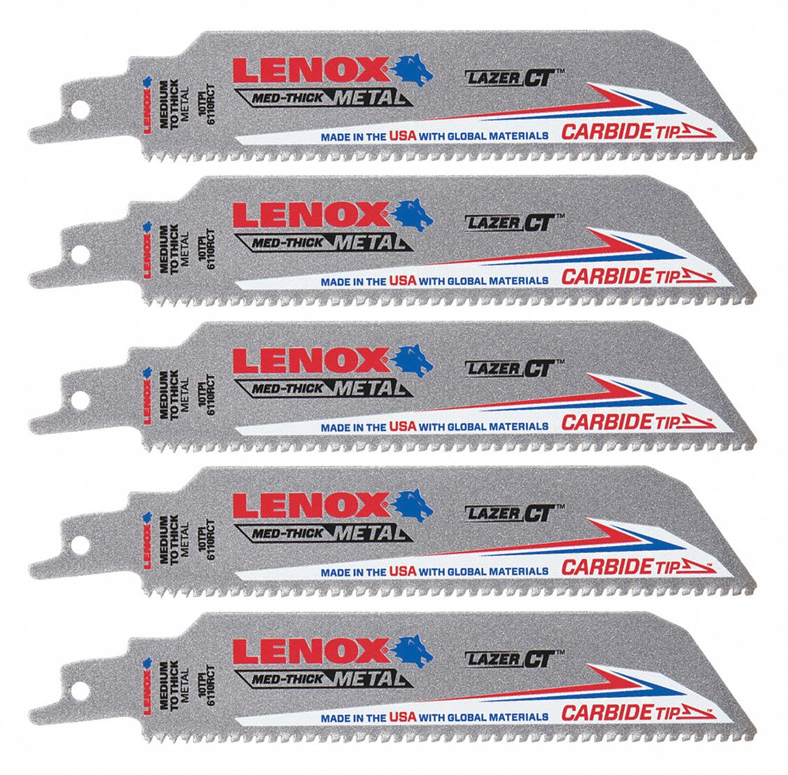 Reciprocating Saw Blade: 10 Teeth per Inch, 6 in Blade Lg, 0.05 in Blade Thick, Carbide, 5 PK