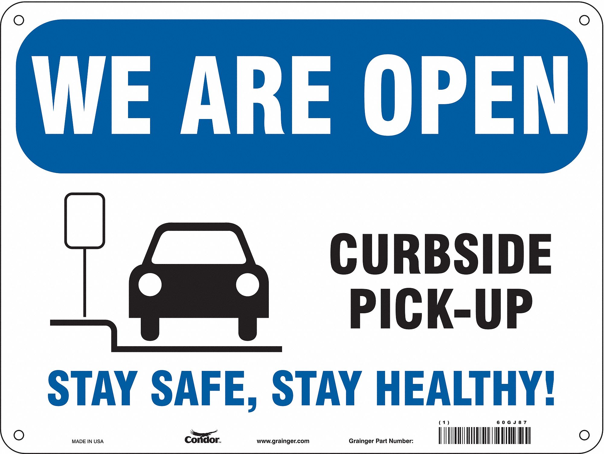 Safety Sign: 18 in x 24 in Nominal Sign Size, Plastic, White, 18 in Ht, 24 in Wd