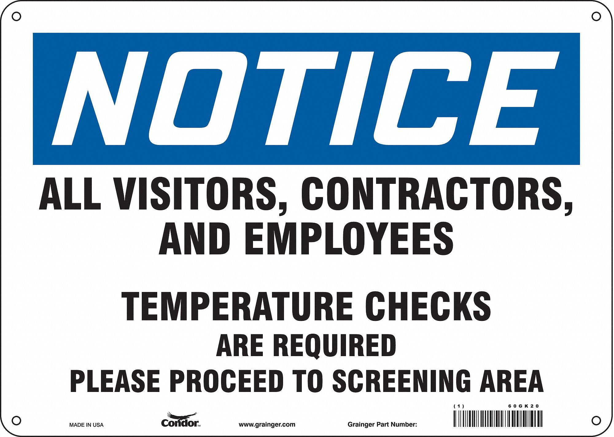 Safety Sign: 10 in x 14 in Nominal Sign Size, Plastic, White, 10 in Ht, 14 in Wd