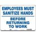 Employees Must Sanitize Hands Before Returning To Work Sign