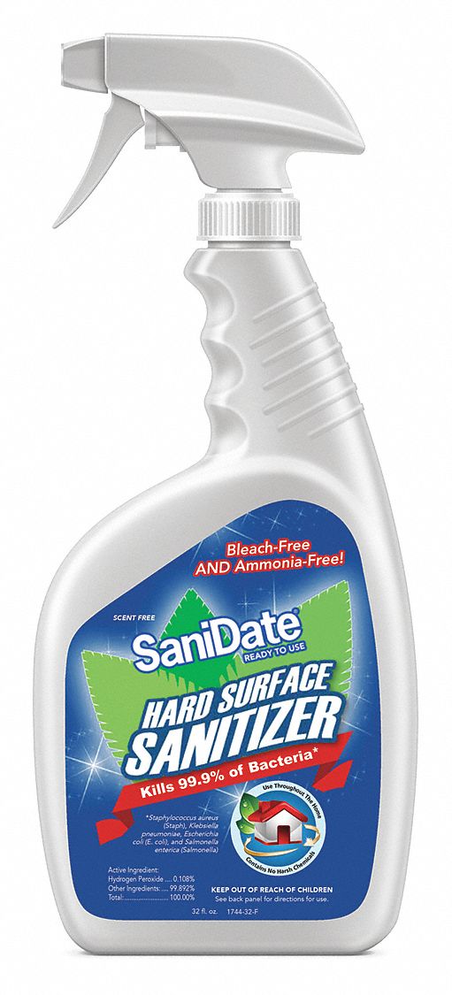 Disinfectant and Sanitizer: Trigger Spray Bottle, 32 oz Container Size, Ready to Use