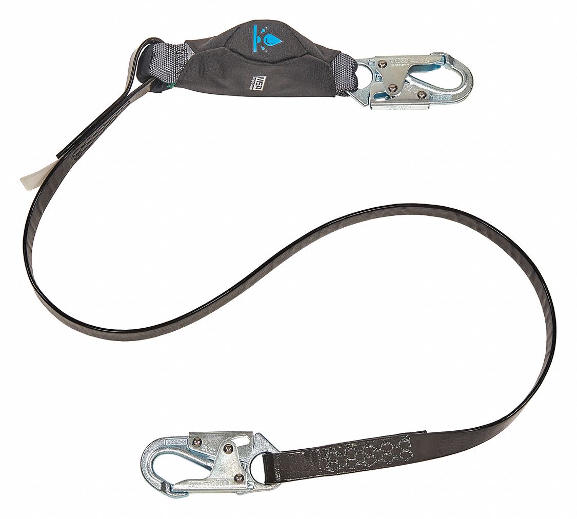 SHOCK-ABSORBING LANYARD, HOT WORK, STAINLESS STEEL SNAP HOOK, 310 LB CAPACITY, BLACK