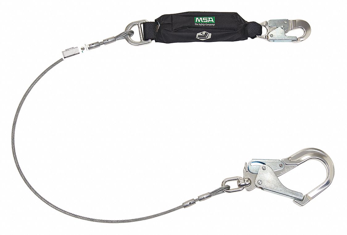 SHOCK-ABSORBING LANYARD, SHOCK PACK, ALUMINUM SNAP HOOK, 310 LB CAPACITY, SINGLE