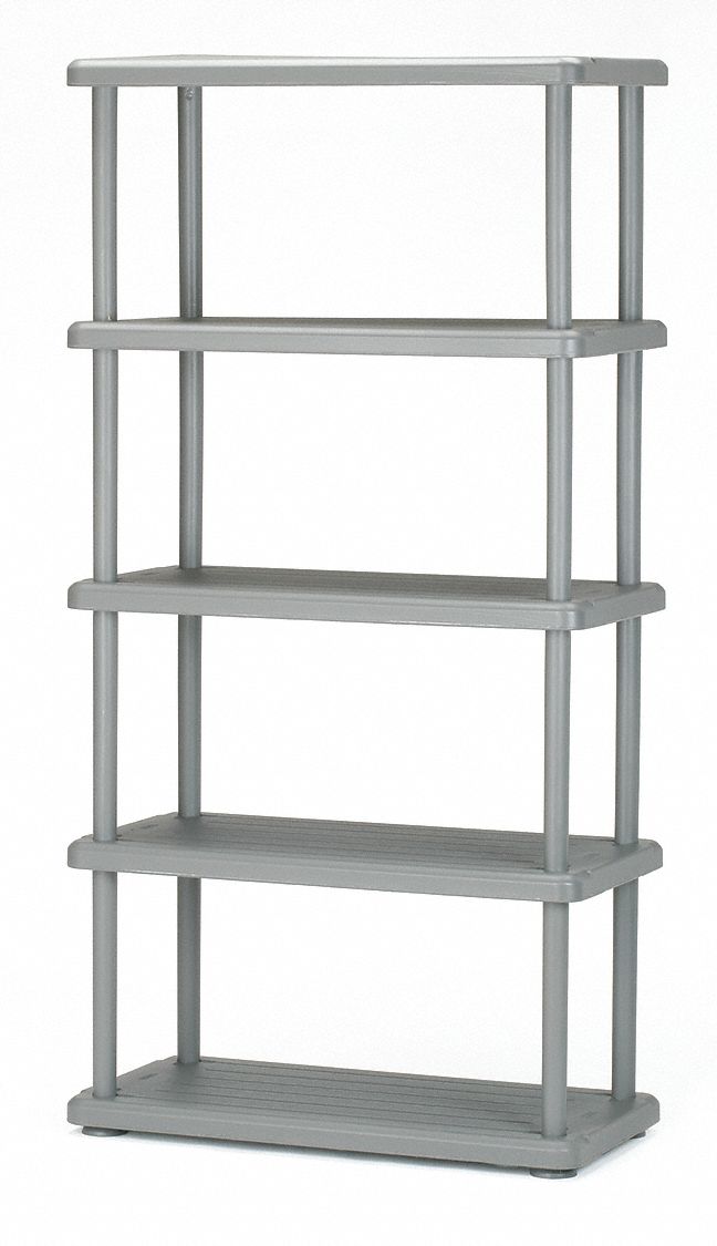 Plastic Shelving, Gray, Open Style, HDPE